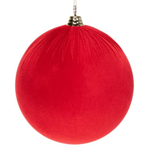 Rød fløjls julekugle, stor dekorativ kugle til ophængning, 25 cm, 2 stk.