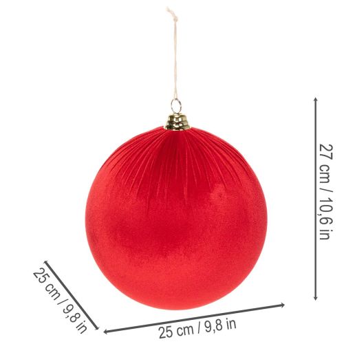 Rød fløjls julekugle, stor dekorativ kugle til ophængning, 25 cm, 2 stk. | Floristik24.dk