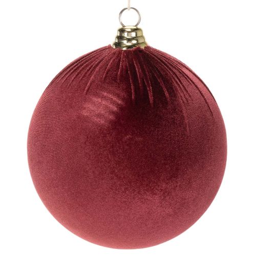 Stor rød julekugle i fløjlslook, 20 cm, 3 stk.