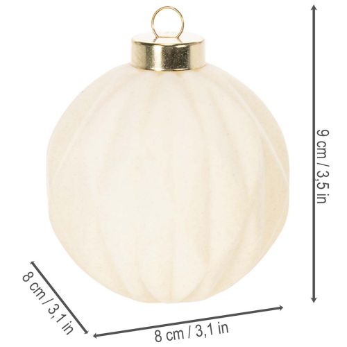 Julekugle i hvid, blandede teksturer, 8 cm, 12 stk. | Floristik24.dk