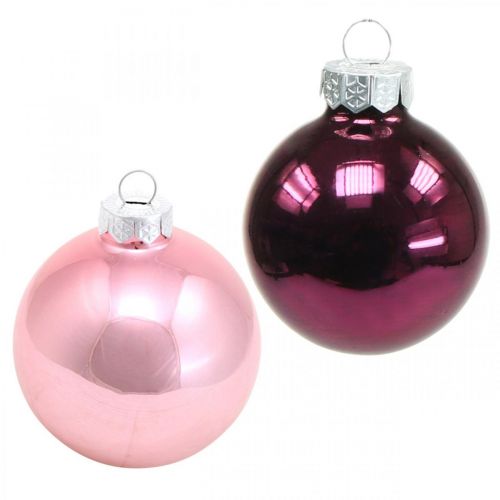 Artikel Minitrækugler, julekuglemix, juletræsvedhæng lilla H4,5cm Ø4cm ægte glas 24 stk.