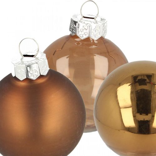 Floristik24 Julekugler, træpynt mix, mini juletræskugler brun H4,5cm Ø4cm ægte glas 24 stk.