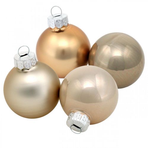 Floristik24 Træpynt mix, julekugler, mini træ vedhæng gylden/brun/perlemor/beige H4,5cm Ø4cm ægte glas 24 stk.