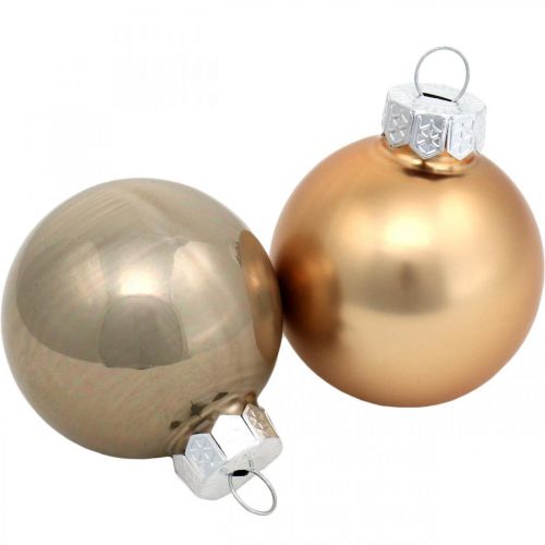 Floristik24 Træpynt mix, julekugler, mini træ vedhæng gylden/brun/perlemor/beige H4,5cm Ø4cm ægte glas 24 stk.