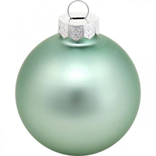 Floristik24 Julekugle, træpynt, juletræskugle grøn mint H6,5cm Ø6cm ægte glas 24 stk.