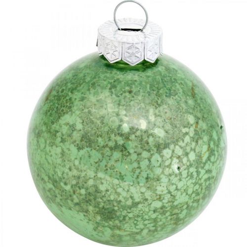 Artikel Julekugle, træpynt, juletræskugle grøn marmoreret H4,5cm Ø4cm ægte glas 24stk