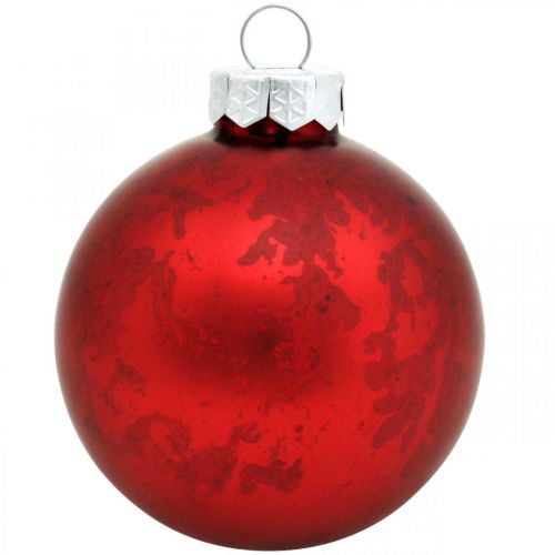 Artikel Trækugle, juletræspynt, glaskugle rød marmoreret H4,5cm Ø4cm ægte glas 24stk