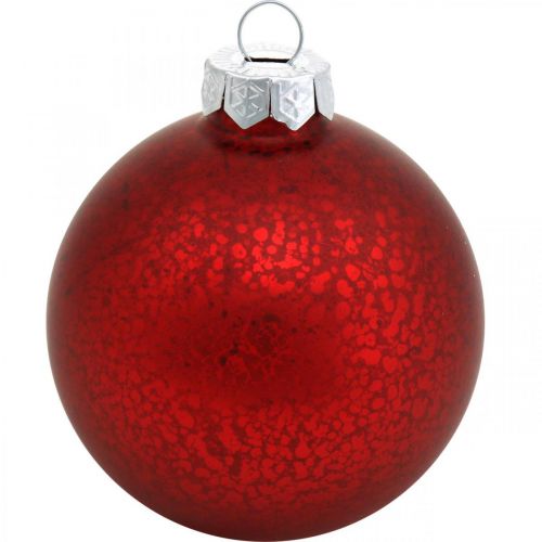 Floristik24 Juletræspynt, trævedhæng, julekugler rødmarmoreret H8,5cm Ø7,5cm ægte glas 14stk