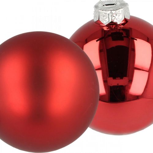 Floristik24 Juletræskugle, træpynt, julekugle rød H8,5cm Ø7,5cm ægte glas 12stk