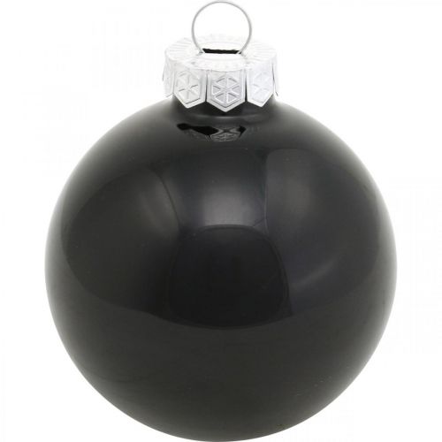 Artikel Juletræskugler, trævedhæng, glaskugler sorte H6,5cm Ø6cm ægte glas 24 stk.