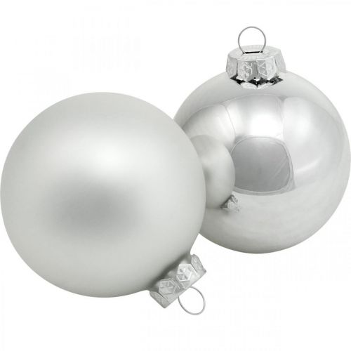 Glaskugle, trædekorationer, juletræskugle sølv H8,5cm Ø7,5cm ægte glas 12stk