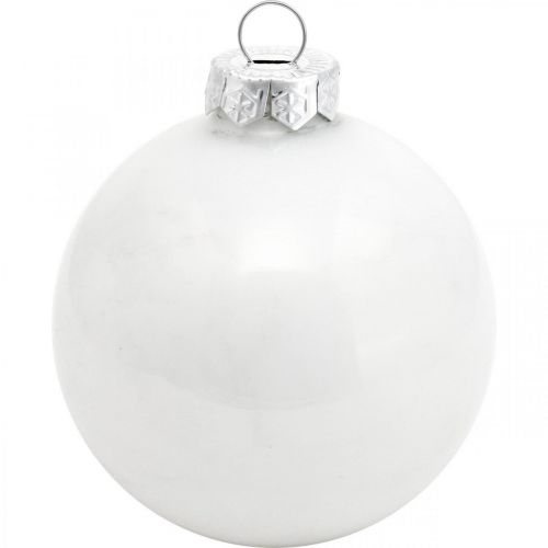 Artikel Sne globus, træ vedhæng, juletræ dekorationer, vinter dekoration hvid H6.5cm Ø6cm ægte glas 24stk