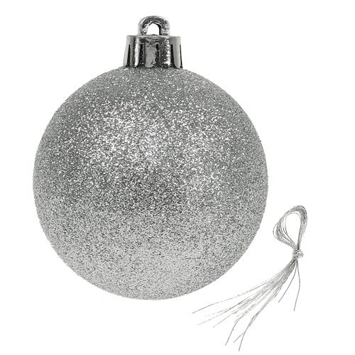 Artikel Julekugle plast sølv 6cm 10stk