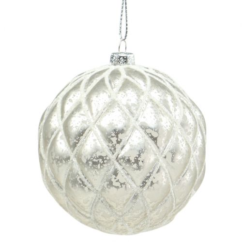 Floristik24 Julekugler med diamantmønster sølvmat, blank Ø8cm 2stk