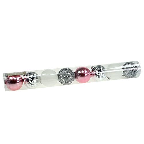 Floristik24 Julekugler plast pink-sølv assorteret Ø8cm 8stk