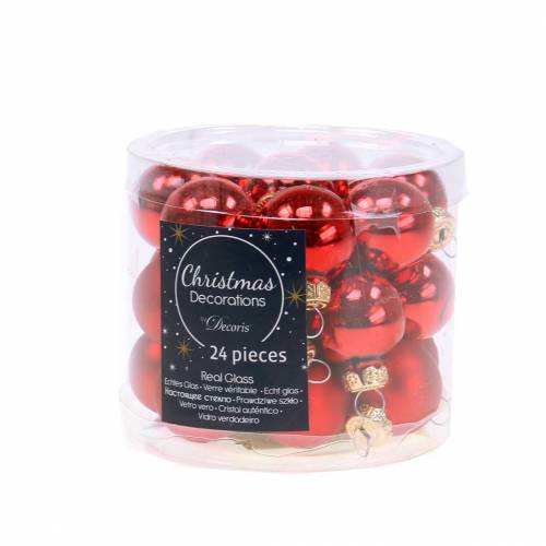 Artikel Mini julekugler rød assorteret Ø2,5cm 24 stk