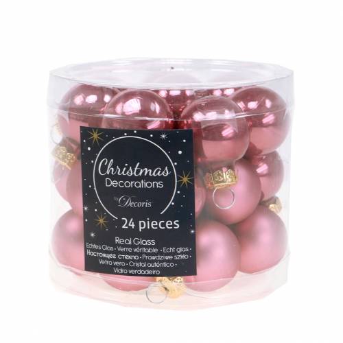 Artikel Mini julekugler gammelrosa assorteret Ø2,5cm 24 stk