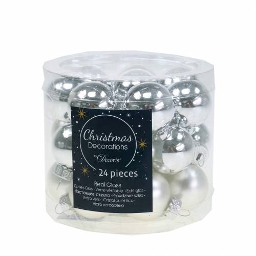 Artikel Mini julekugler sølv assorteret Ø2,5cm 24 stk