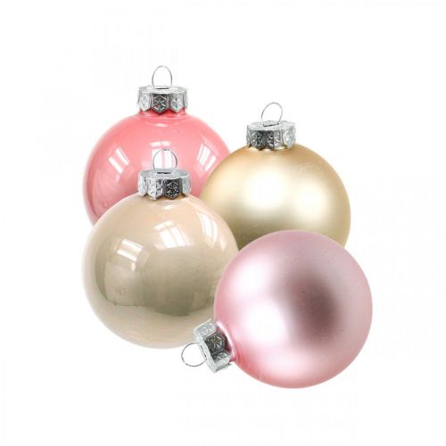 Floristik24 Julekugler glas Ø4cm pink, crememix H4,5cm 24 stk