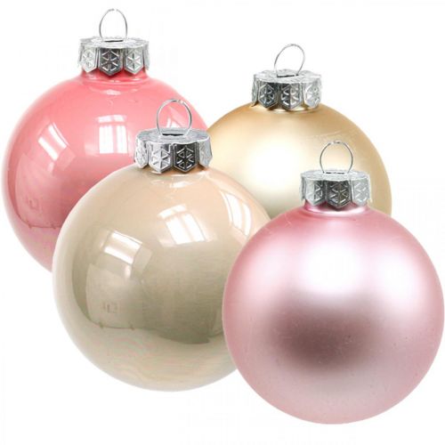 Julekugler glas pink creme glaskugler Ø6cm 28st
