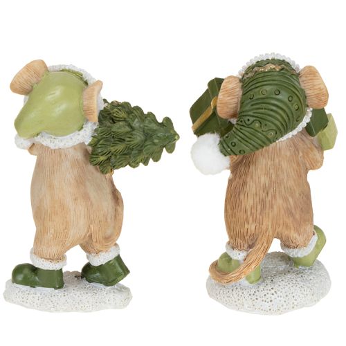 Artikel Juledekoration mus grøn brun H8cm 2 stk