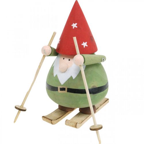 Nisse på ski dekorativ figur træ Jul Nisse figur H13cm