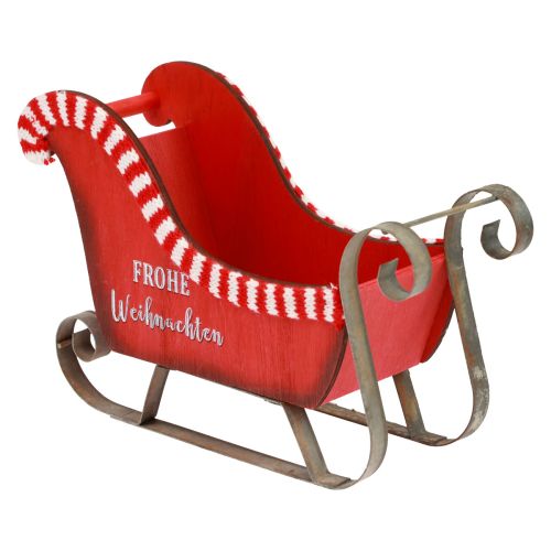 Juleslæde Træ Metal Rød Glædelig Jul L26cm