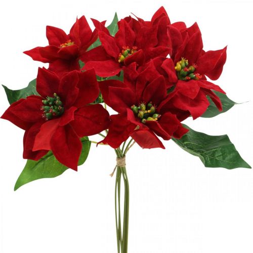 Floristik24 Kunstig julestjerne rød silke blomsterdekoration 6 stykker i en bundt