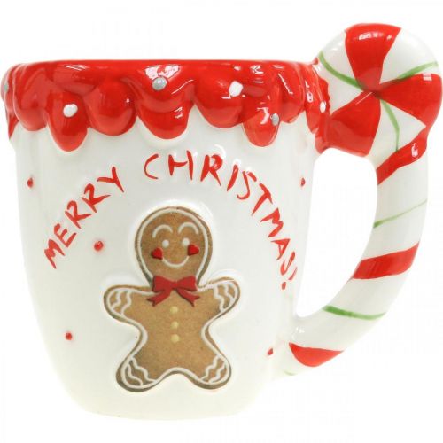 Artikel Julekop Merry Christmas hvid keramik H10,5cm