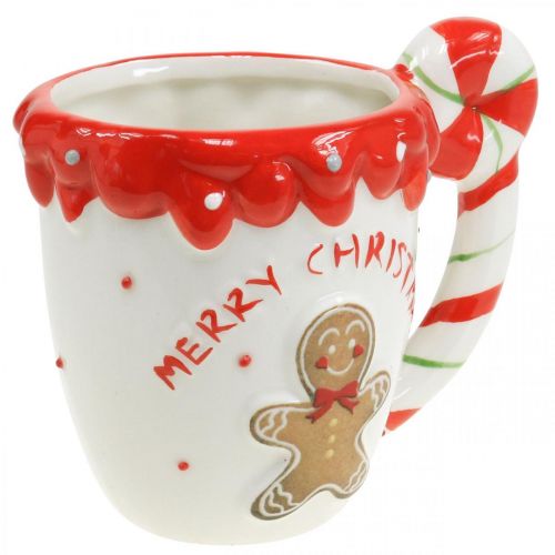 Artikel Julekop Merry Christmas hvid keramik H10,5cm