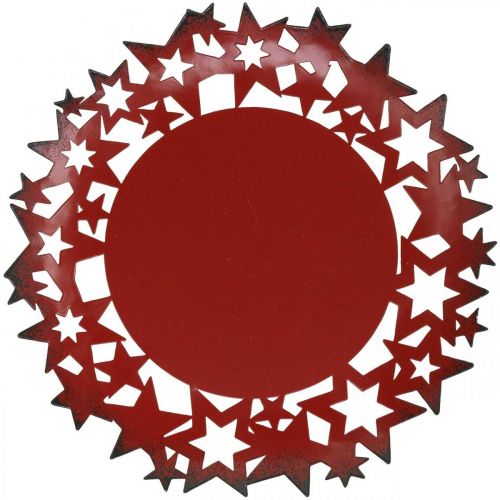Floristik24 Juletallerken metal dekorativ tallerken med stjerner rød Ø34cm