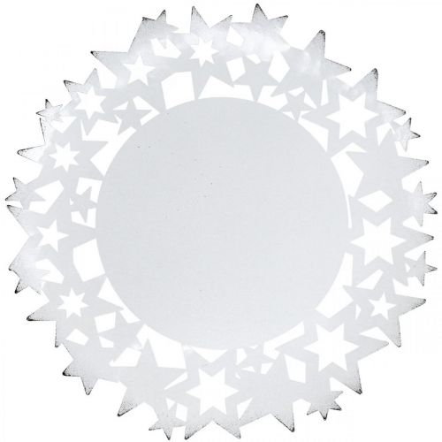 Floristik24 Juletallerken metal dekorativ tallerken med stjerner hvid Ø34cm