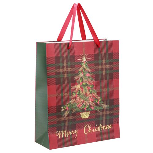 Artikel Juletaske med hanke ternet juletræ 26×32×10cm 4stk