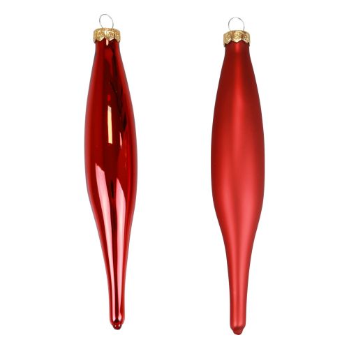 Julekegle glas glaskegle rød blank/mat 15cm 6stk