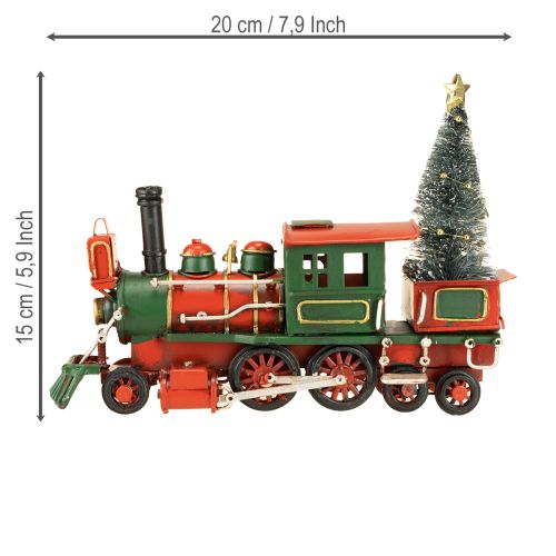 Artikel Juletog rødt metal dekorativt lokomotiv med juletræ 20 cm
