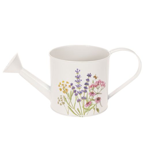 Hvid metalvandkande med blomstermotiv, 13,5 cm, dekorativ plantekasse | Floristik24.dk