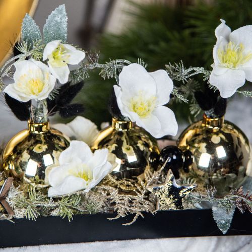 Floristik24 Hvide juleroser kunstige blomster julefrost L40cm