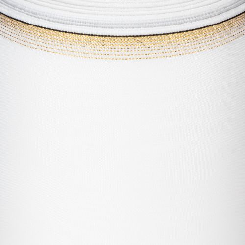 Artikel Hvidt moiré kransbånd med guldperlekant, 175 mm - Elegant bånd til dekoration og blomsterdekoration