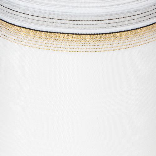 Artikel Hvidt moiré-kransbånd med perlekant og taftbånd, dekorativt bånd, sørgebånd, bredde 100 mm, længde 25 m