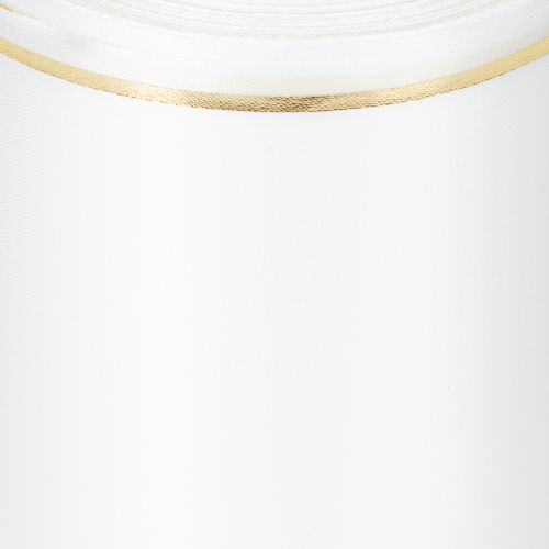 Artikel Hvidt kransbånd med guldkant til computertryk, satinbånd, vandtæt, 25m x 125mm