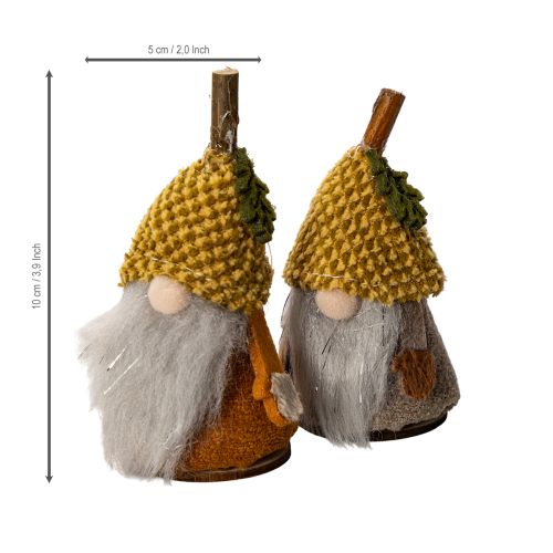 Gnome-figursæt med strikket hue og agern, 10 cm, 6 dele | Floristik24.dk