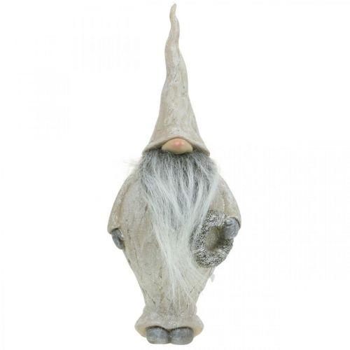 Artikel Dekorativ nisse med skæg og krans Julenisse 14x×12×36cm