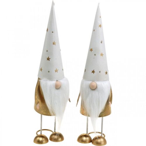 Floristik24 Gnome dekorationsfigur jul hvid, guld 6,5 cm H28cm 2stk