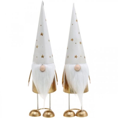 Floristik24 Gnome dekorationsfigur jul hvid, guld 6,5 cm H28cm 2stk