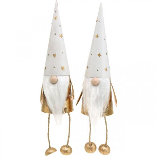 Artikel Nisse juledekorationsfigur hvid, guld Ø6,5cm H22cm 2 stk