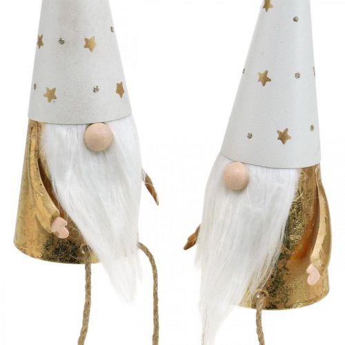 Artikel Nisse juledekorationsfigur hvid, guld Ø6,5cm H22cm 2 stk