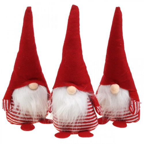 Gnome med skæg, adventsdekoration, dekorativ dværg H24cm B9cm 3stk