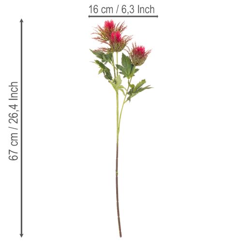 Kunstig rød tidselgren til dekoration, 67 cm, 3 stk. | Floristik24.dk