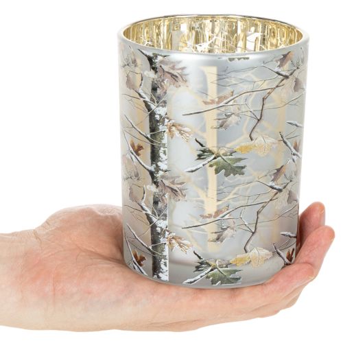 Glaslanterne med grendesign, guldfarvet inderside, 12 cm | Floristik24.dk