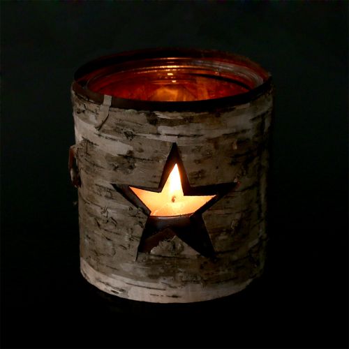 Floristik24 Vindlys stjerne med bjørk Ø10,5cm H11cm 1p